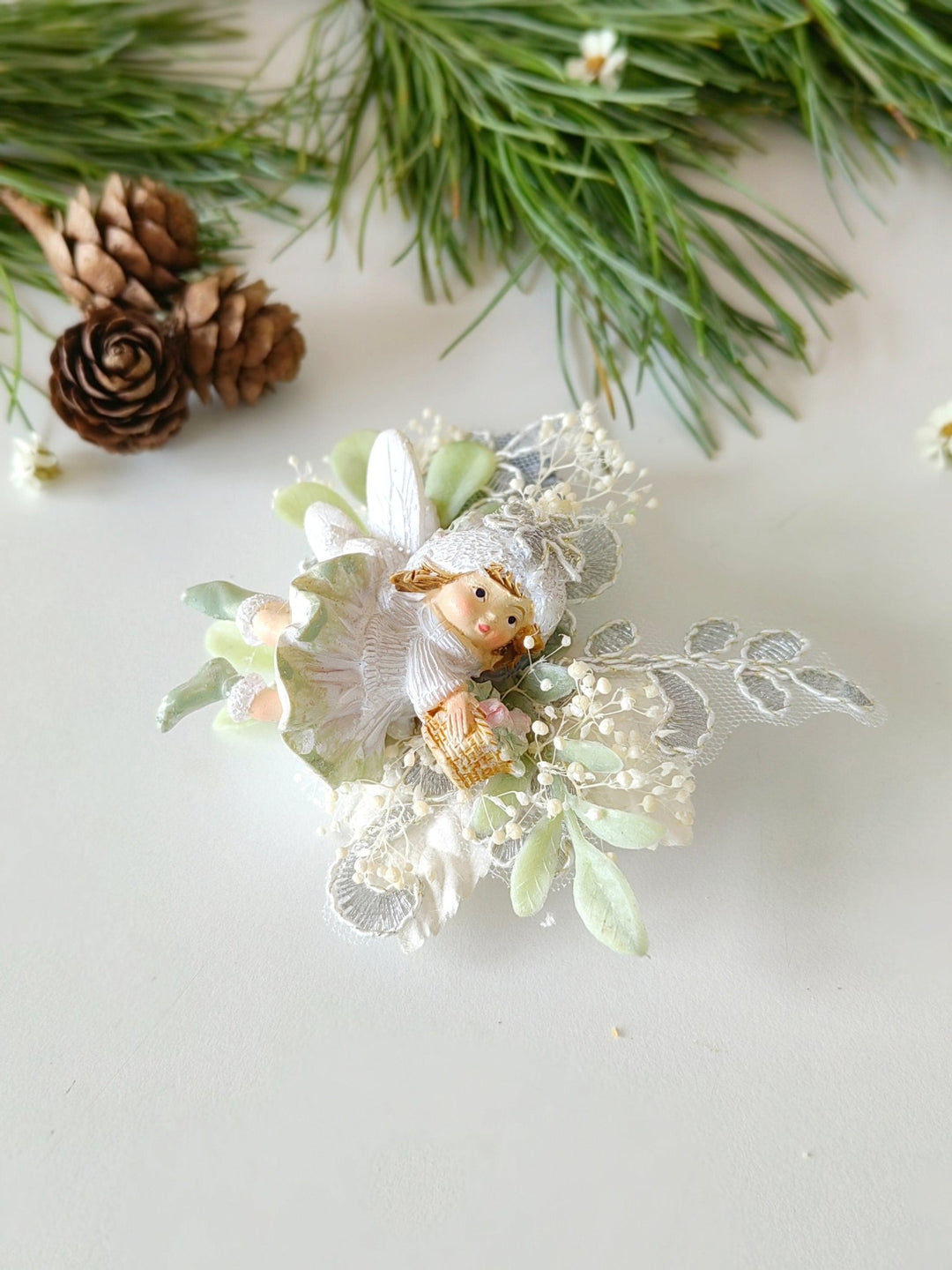 Winter Fairy Brooch: Handmade Christmas Flower Pin – handmade floral hair accessory by magaela
