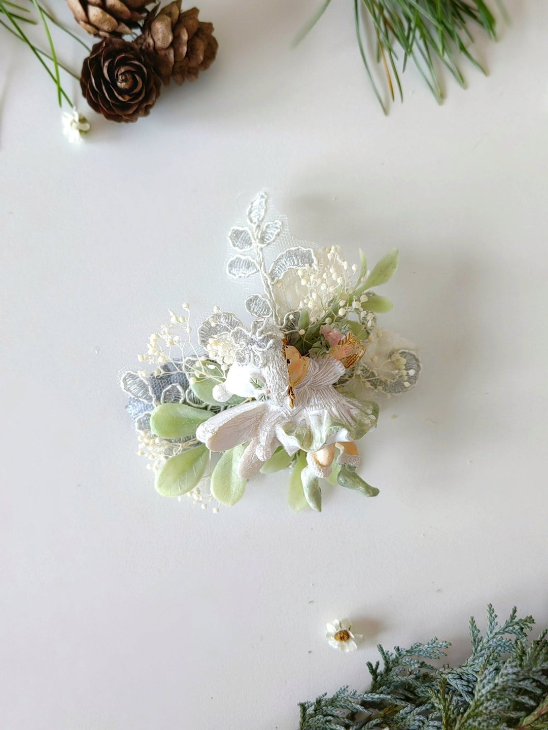Winter Fairy Brooch: Handmade Christmas Flower Pin – handmade floral hair accessory by magaela
