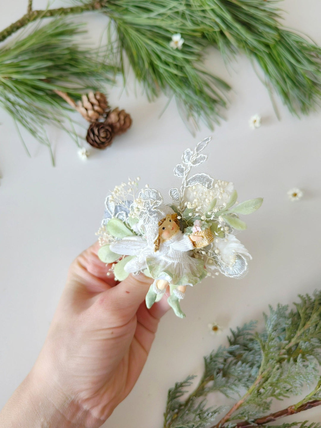 Winter Fairy Brooch: Handmade Christmas Flower Pin – handmade floral hair accessory by magaela