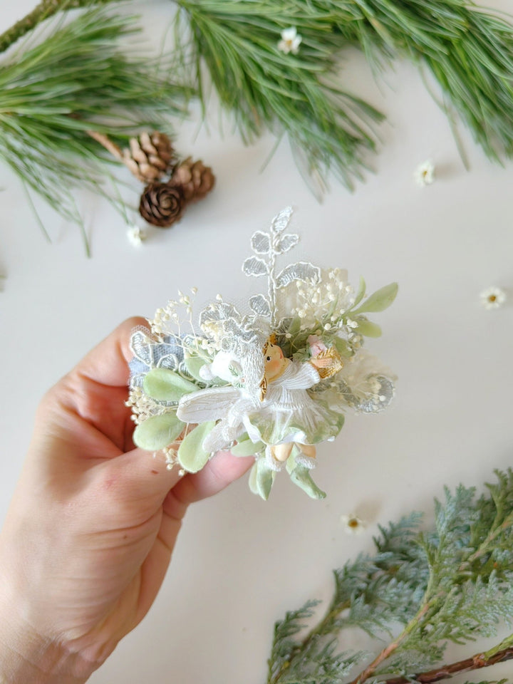 Winter Fairy Brooch: Handmade Christmas Flower Pin – handmade floral hair accessory by magaela