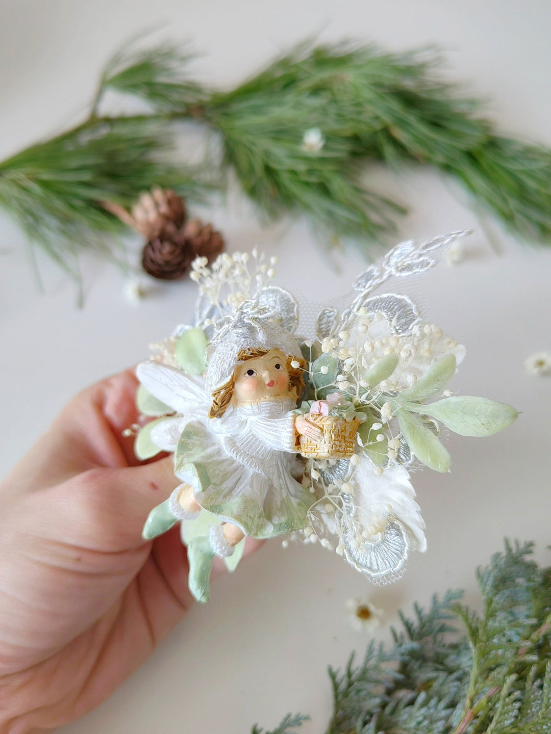 Winter Fairy Brooch: Handmade Christmas Flower Pin – handmade floral hair accessory by magaela
