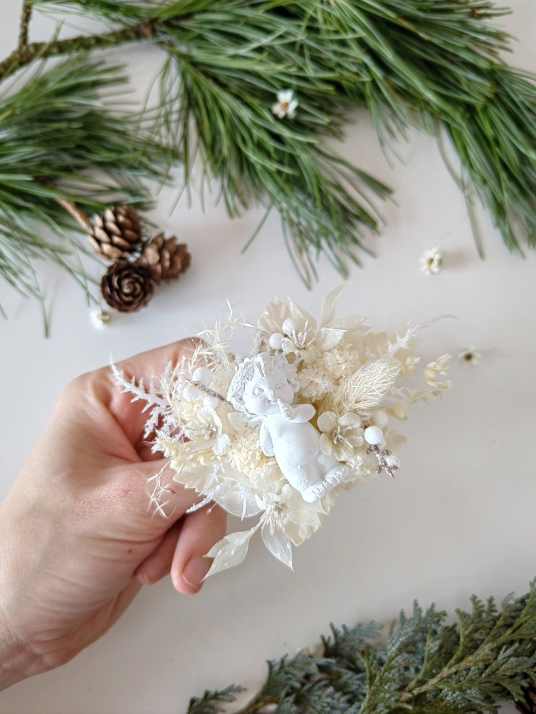 Handmade Angel Brooch: Winter Flower Jewelry – handmade floral hair accessory by magaela