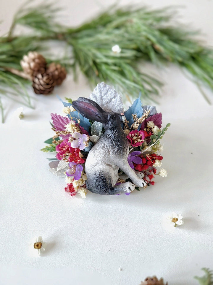 Bunny Brooch: Handmade Rabbit Pin with Flowers – handmade floral hair accessory by magaela