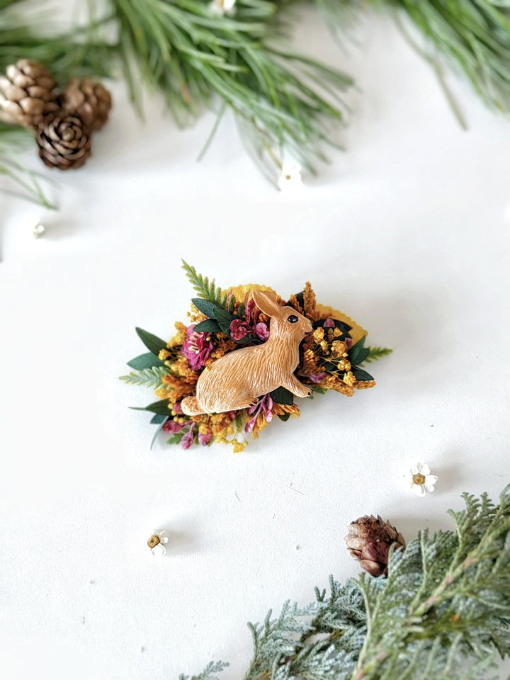 Bunny Brooch: Handmade Rabbit Pin with Flowers – handmade floral hair accessory by magaela