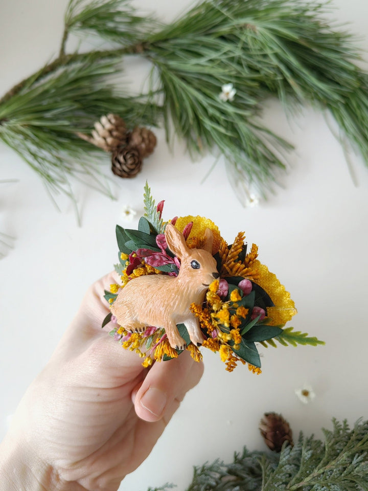 Bunny Brooch: Handmade Rabbit Pin with Flowers – handmade floral hair accessory by magaela