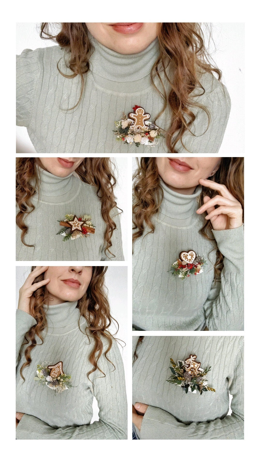 Gingerbread Christmas Brooch: Handmade Winter Coat Pin – handmade floral hair accessory by magaela