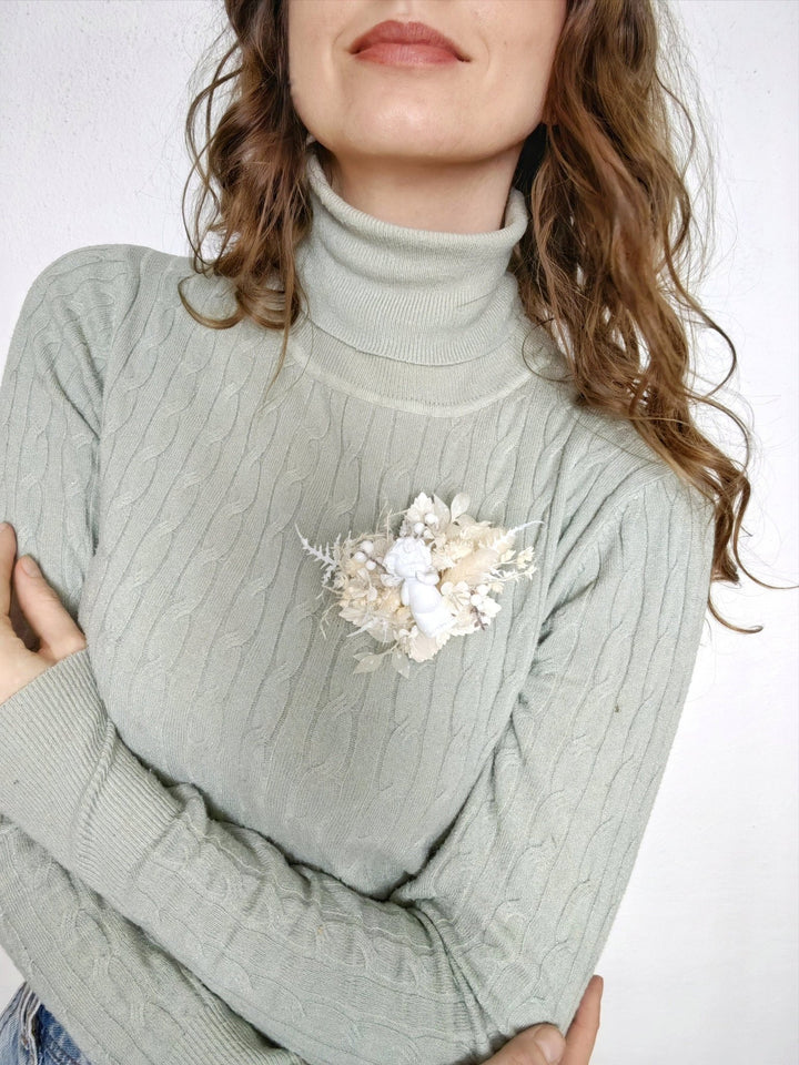 Handmade Angel Brooch: Winter Flower Jewelry – handmade floral hair accessory by magaela