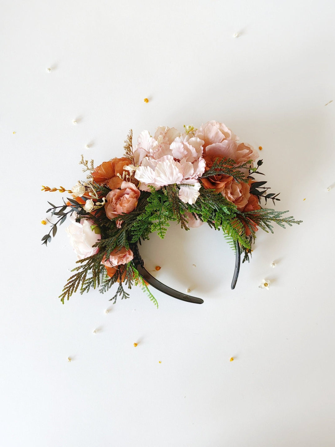Terracotta Frida flower headband: Orange wedding hairband – handmade floral hair accessory by magaela