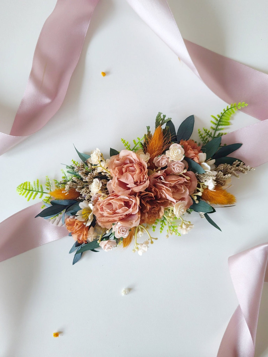 Terracotta Flower Belt: Autumn Wedding Bridal Dress Belt – handmade floral hair accessory by magaela