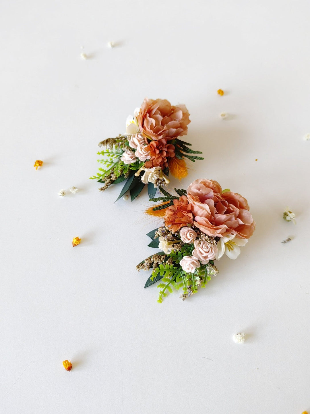 Terracotta Flower Stud Earrings: Autumn Wedding Jewelry – handmade floral hair accessory by magaela
