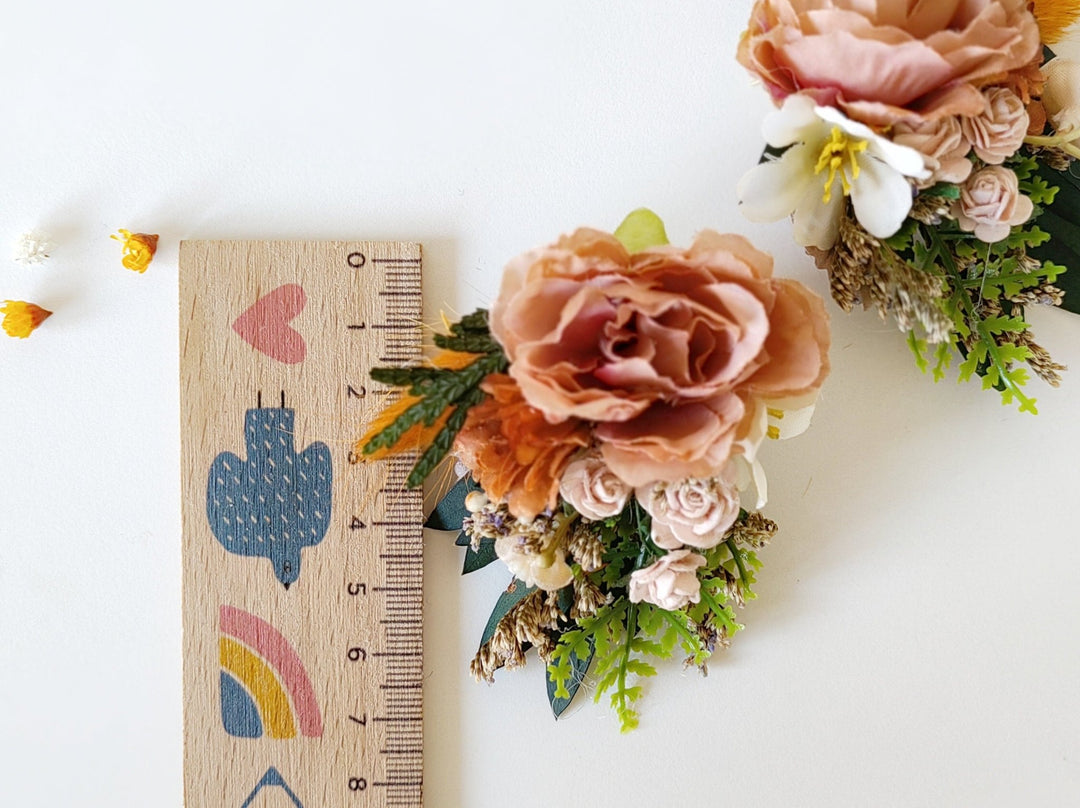 Terracotta Flower Stud Earrings: Autumn Wedding Jewelry – handmade floral hair accessory by magaela