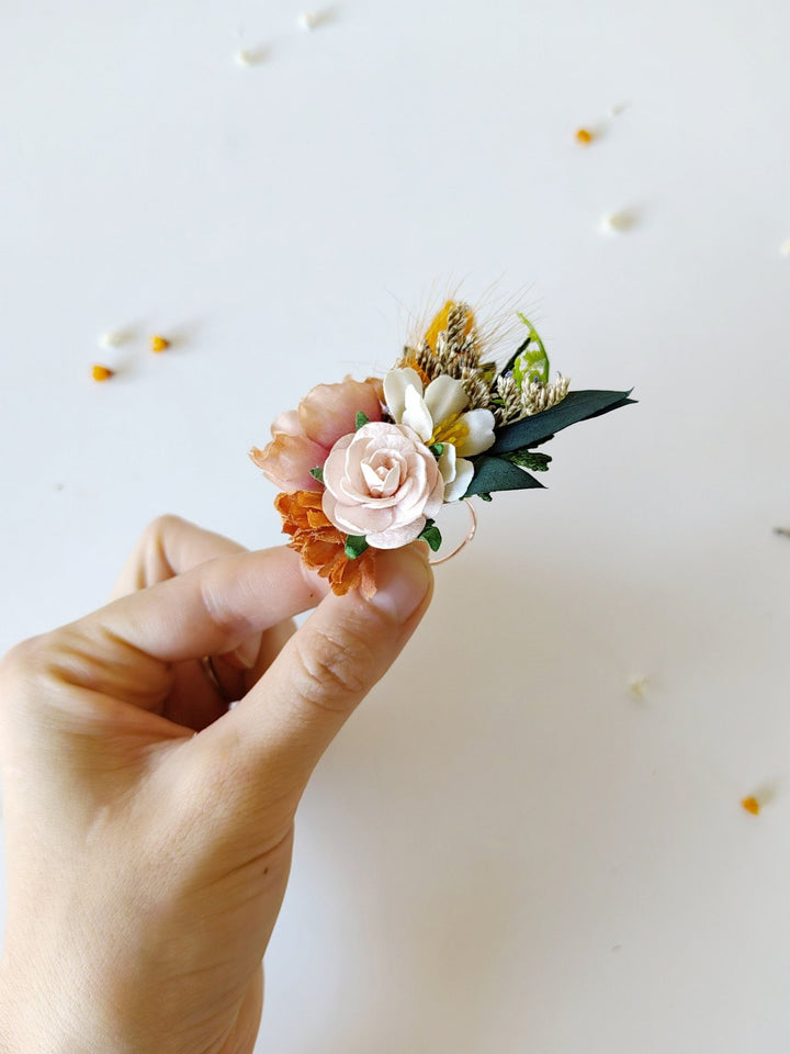 Terracotta Flower Ring: Boho Floral Jewelry, Adjustable Band – handmade floral hair accessory by magaela