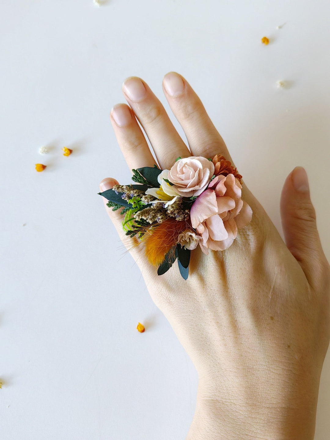 Terracotta Flower Ring: Boho Floral Jewelry, Adjustable Band – handmade floral hair accessory by magaela