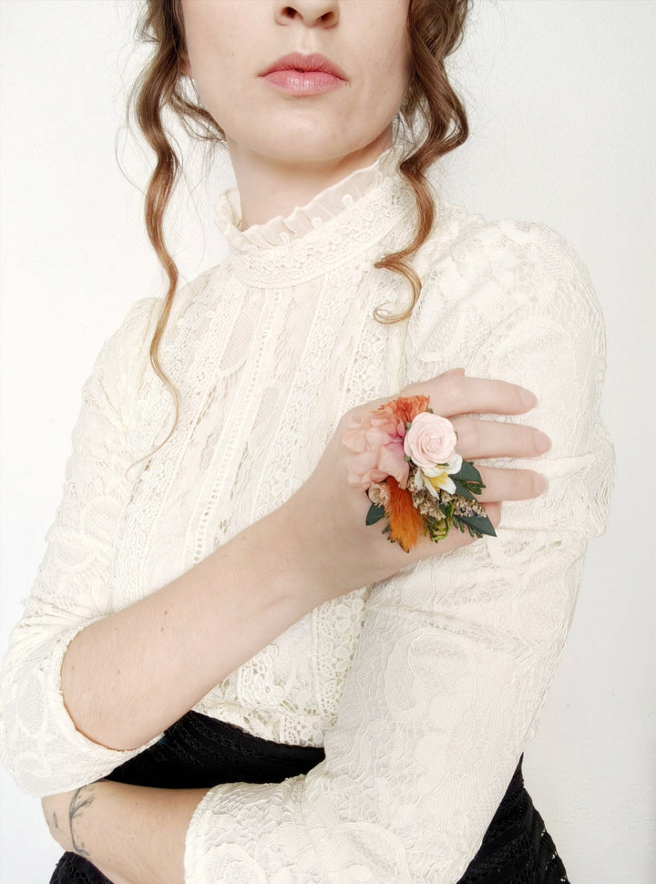 Terracotta Flower Ring: Boho Floral Jewelry, Adjustable Band – handmade floral hair accessory by magaela