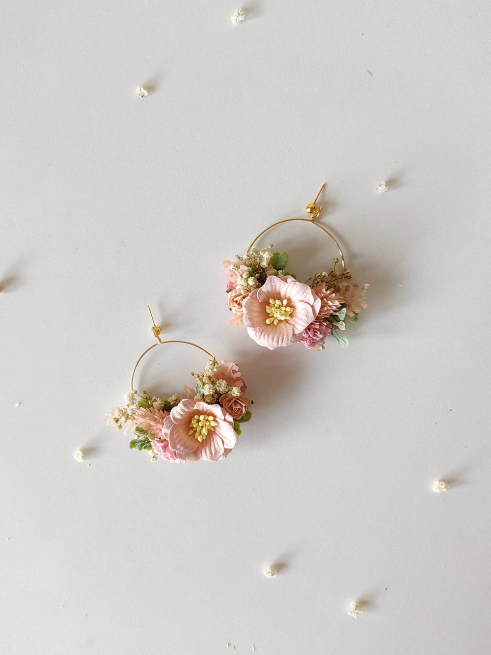 Peach Fuzz Flower Earrings: Circle Wedding Jewelry – handmade floral hair accessory by magaela