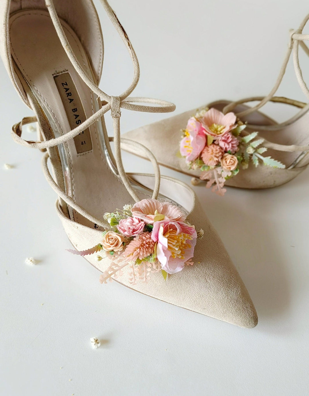 Peach & Pink Flower Shoe Clips: Romantic Bridal Accessory – handmade floral hair accessory by magaela