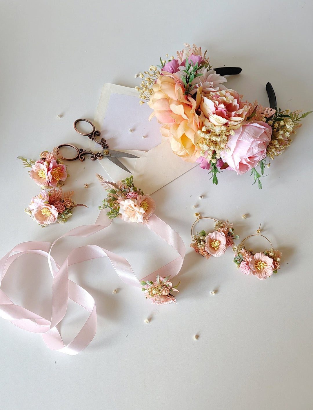 Peach & Pink Flower Shoe Clips: Romantic Bridal Accessory – handmade floral hair accessory by magaela