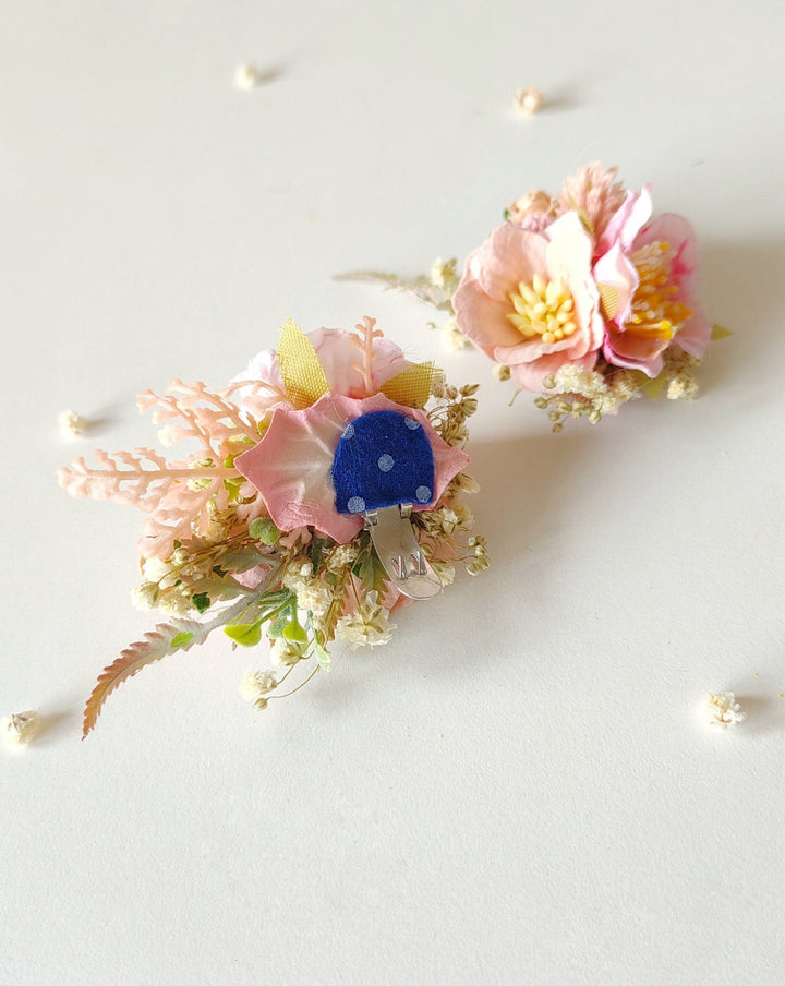 Peach & Pink Flower Shoe Clips: Romantic Bridal Accessory – handmade floral hair accessory by magaela