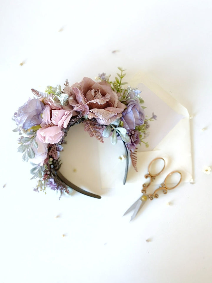 Violet Flower Headband: Frida Inspired Purple Floral Crown – handmade floral hair accessory by magaela