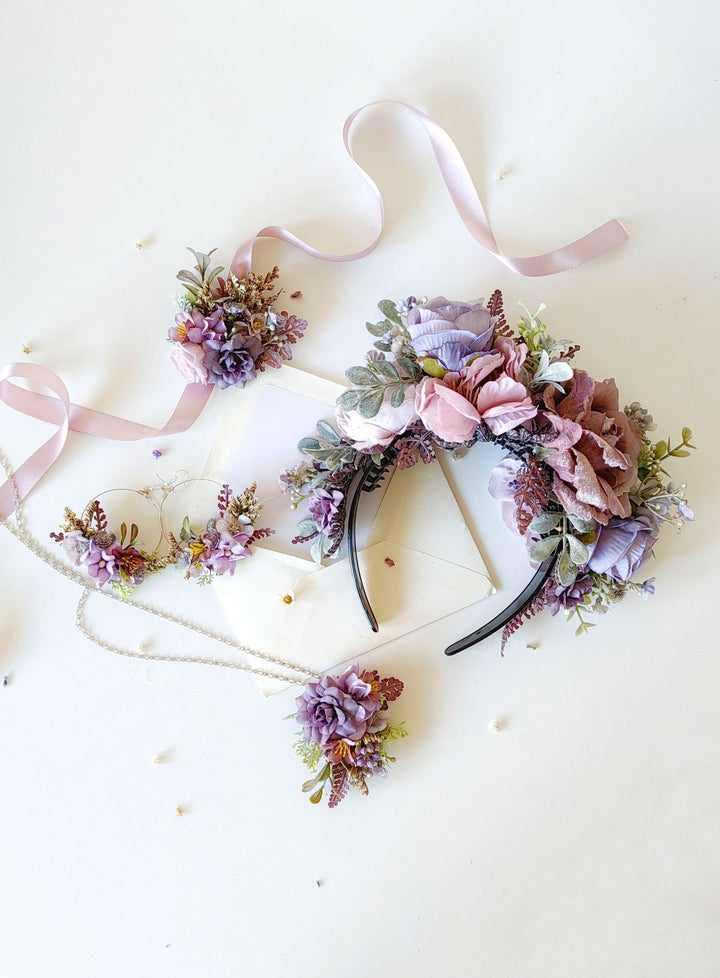 Purple Flower Circle Earrings: Bridal Wedding Jewelry – handmade floral hair accessory by magaela