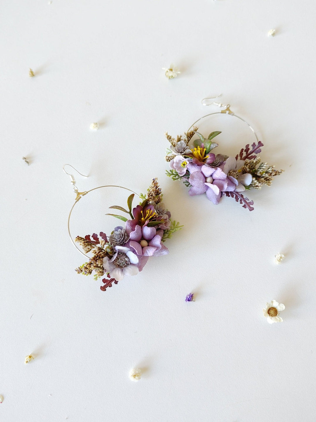 Purple Flower Circle Earrings: Bridal Wedding Jewelry – handmade floral hair accessory by magaela