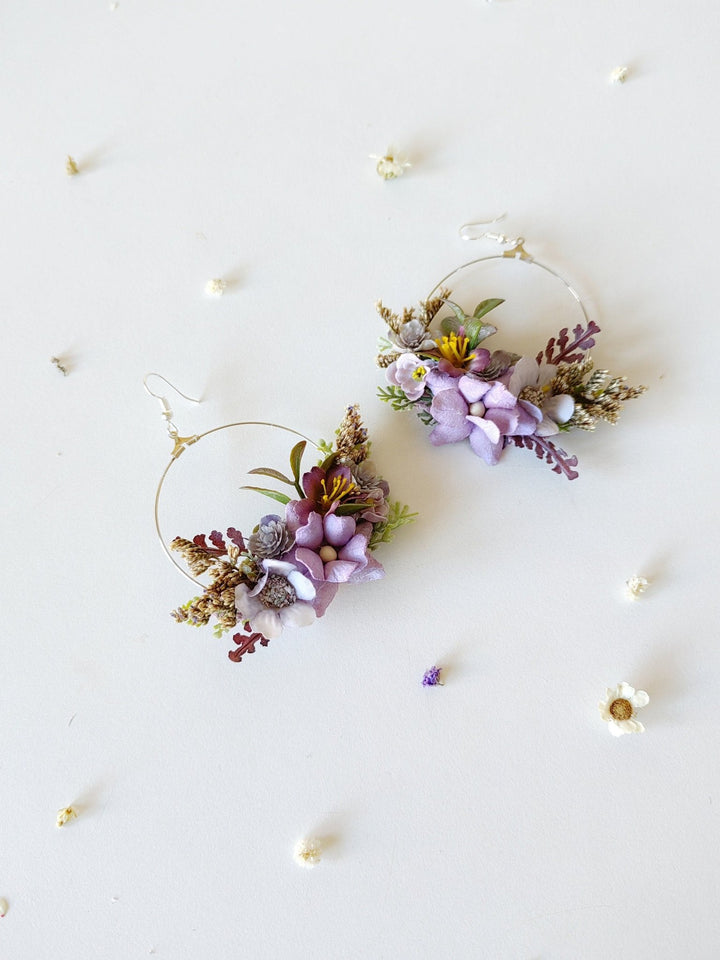 Purple Flower Circle Earrings: Bridal Wedding Jewelry – handmade floral hair accessory by magaela