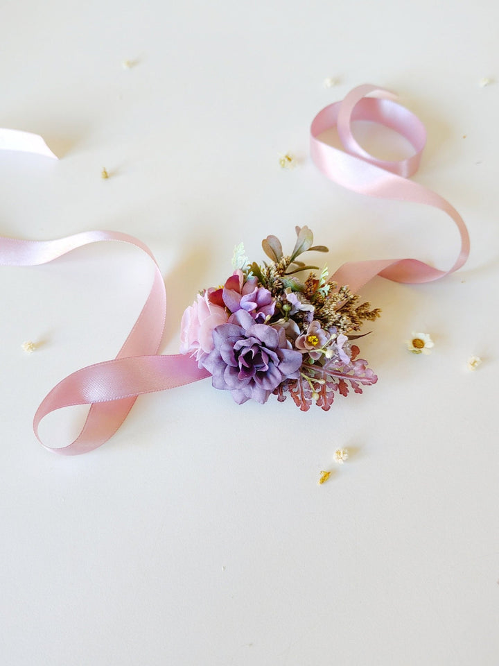 Purple Flower Bracelet: Lilac Wedding Wrist Corsage – handmade floral hair accessory by magaela