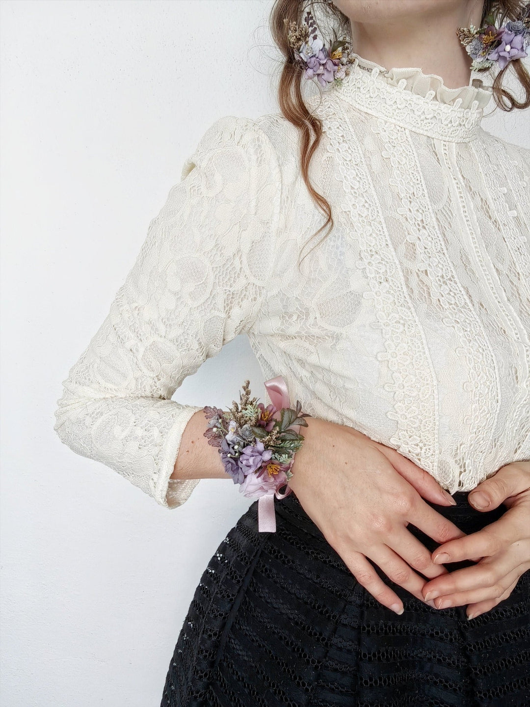 Purple Flower Bracelet: Lilac Wedding Wrist Corsage – handmade floral hair accessory by magaela