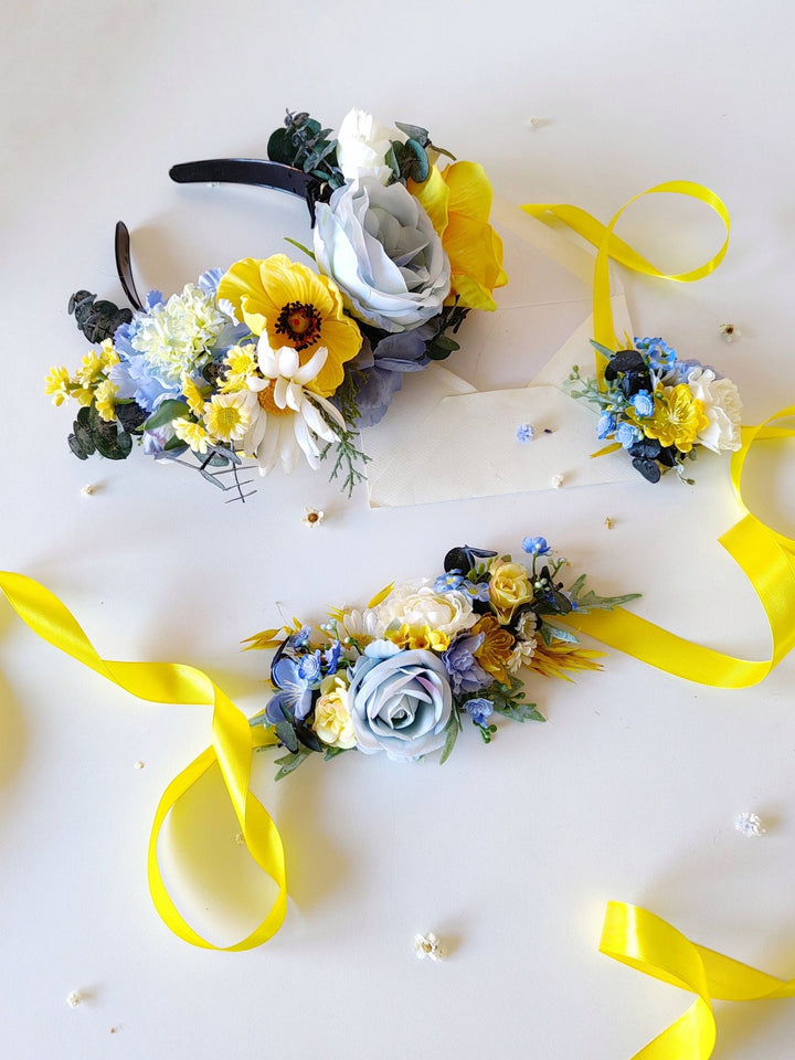 Frida Flower Crown Headband: Daisy Anemone, Reversible Summer Meadow – handmade floral hair accessory by magaela