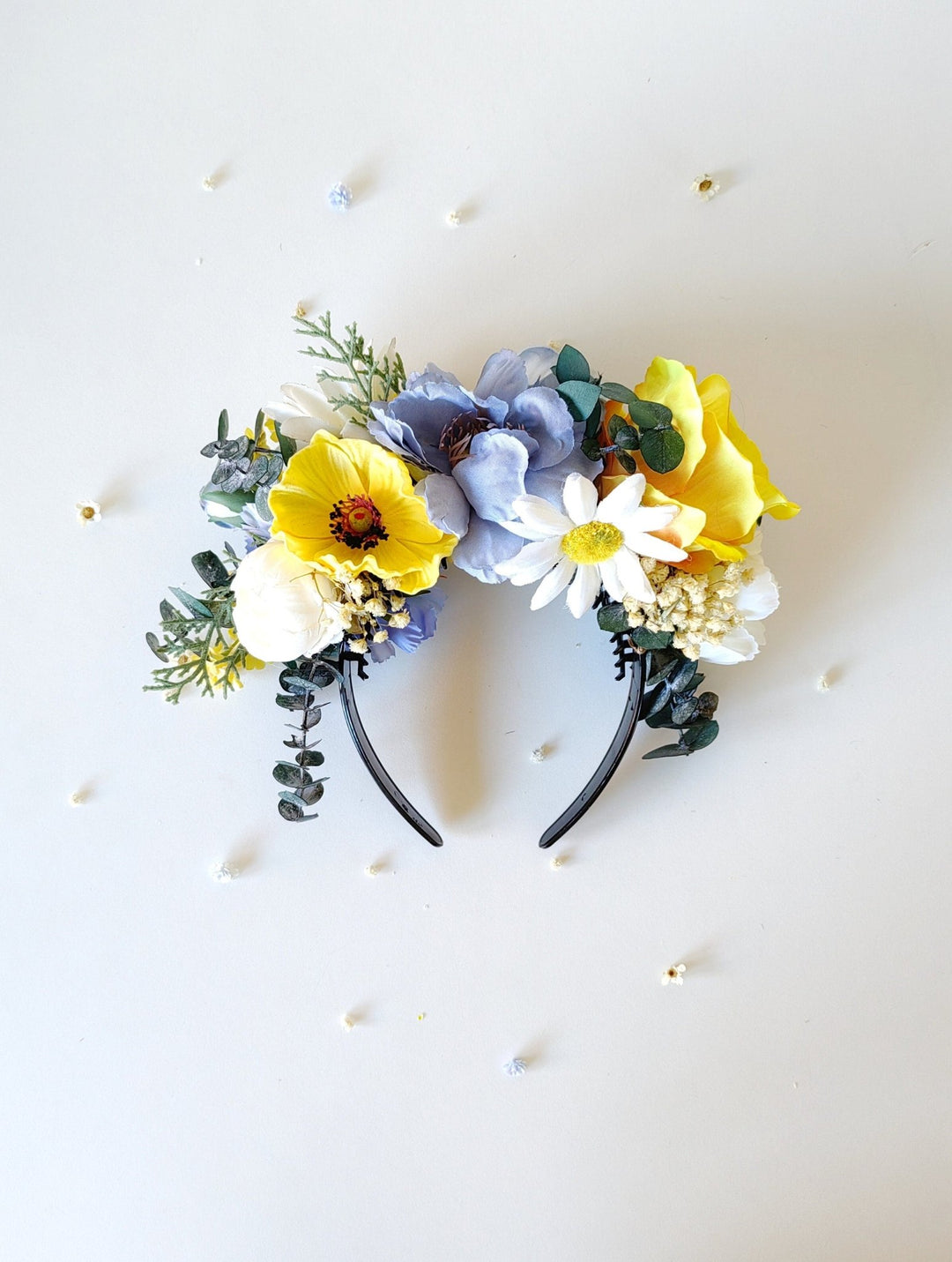 Frida Flower Crown Headband: Daisy Anemone, Reversible Summer Meadow – handmade floral hair accessory by magaela
