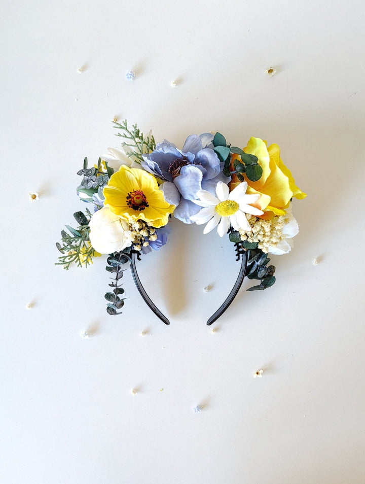 Frida Flower Crown Headband: Daisy Anemone, Reversible Summer Meadow – handmade floral hair accessory by magaela