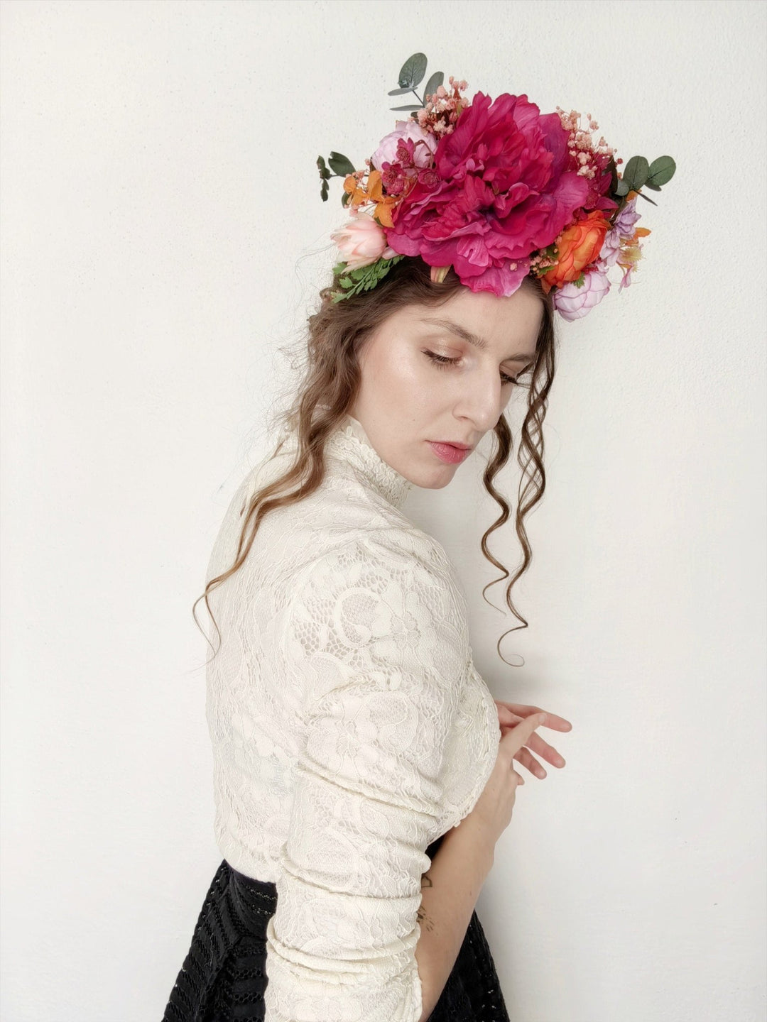 Magenta Frida Flower Headband: Boho Garden Wedding Crown – handmade floral hair accessory by magaela