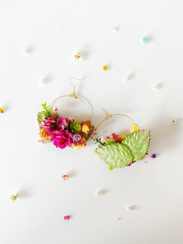 Magenta Flower Circle Earrings: Bridal Wedding Jewelry – handmade floral hair accessory by magaela