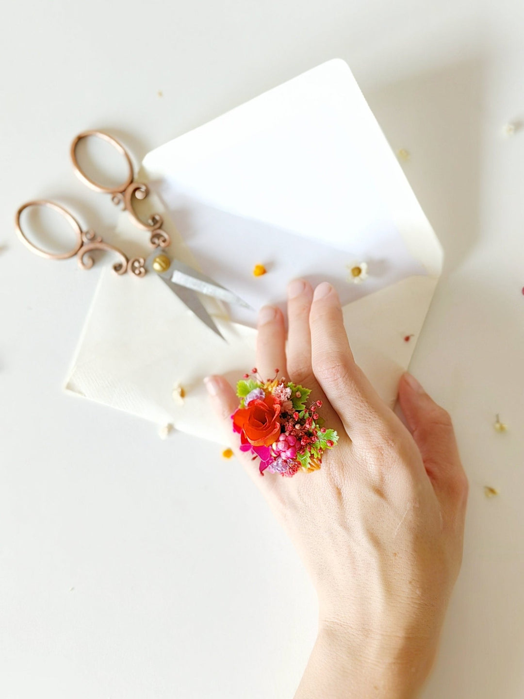 Magenta Flower Ring: Boho Floral Jewelry, Adjustable Band – handmade floral hair accessory by magaela