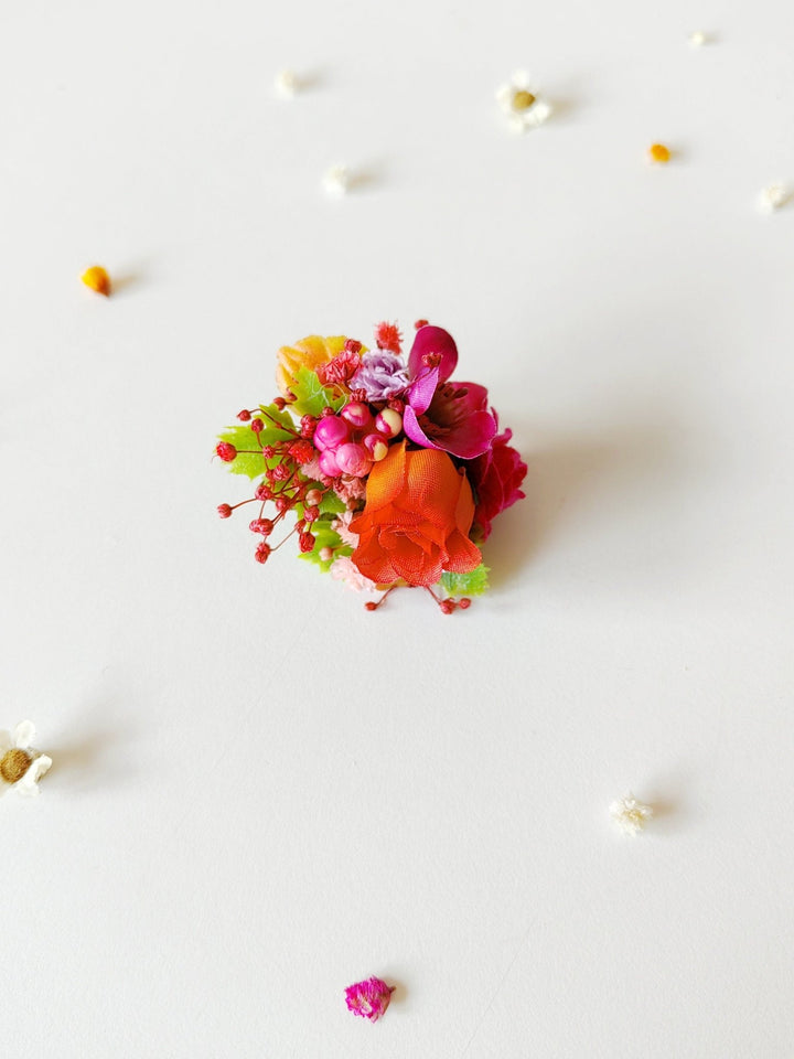 Boho Floral Ring: Magenta Flower Jewelry, Adjustable Band – handmade floral hair accessory by magaela