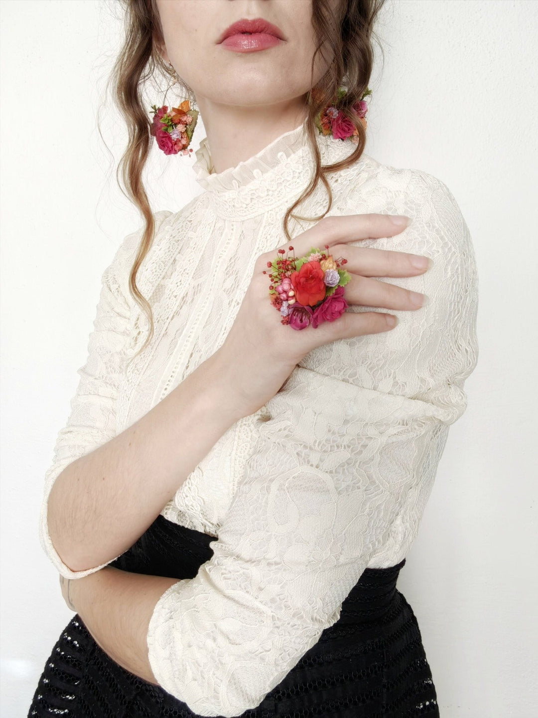 Magenta Flower Ring: Boho Floral Jewelry, Adjustable Band – handmade floral hair accessory by magaela