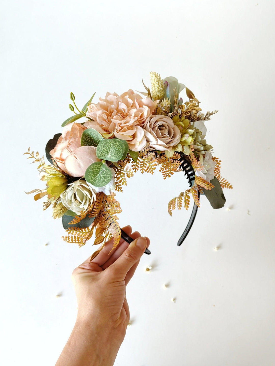 Pastel Frida Flower Headband: Peach Garden Wedding Crown – handmade floral hair accessory by magaela