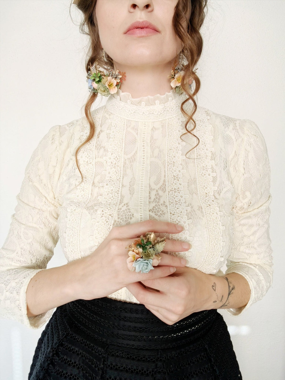 Pastel Flower Ring: Boho Wedding Jewelry, Adjustable Band – handmade floral hair accessory by magaela