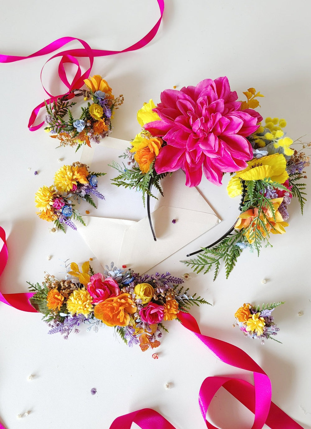 Frida Flower Headband: Magenta Garden Wedding Crown, Boho Floral Accessory – handmade floral hair accessory by magaela