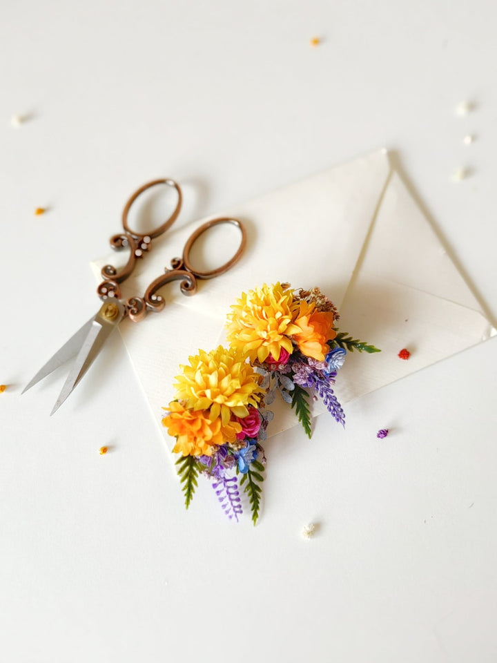 Colorful Flower Stud Earrings: Frida Style Wedding Jewelry – handmade floral hair accessory by magaela