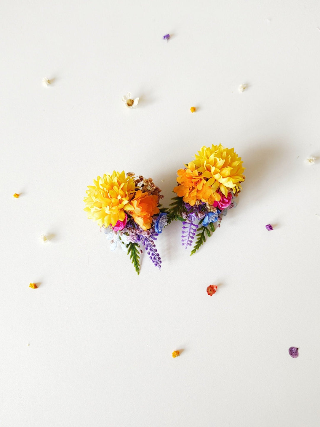 Colorful Flower Stud Earrings: Frida Style Wedding Jewelry – handmade floral hair accessory by magaela