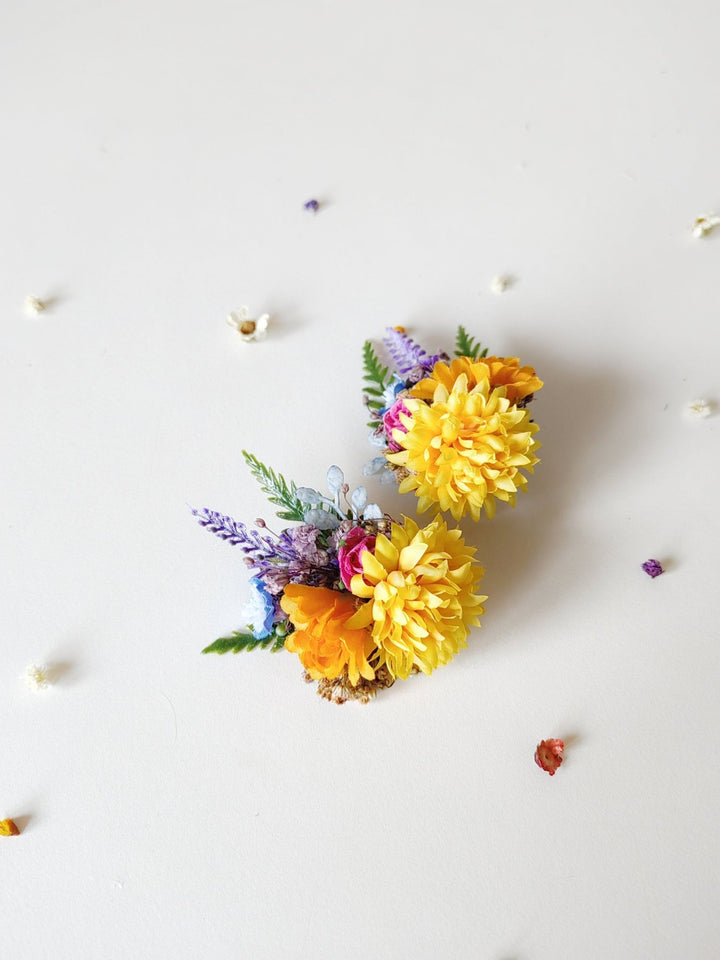 Colorful Flower Stud Earrings: Frida Style Wedding Jewelry – handmade floral hair accessory by magaela