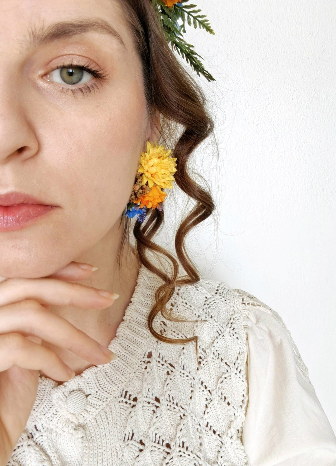 Colorful Flower Stud Earrings: Frida Style Wedding Jewelry – handmade floral hair accessory by magaela
