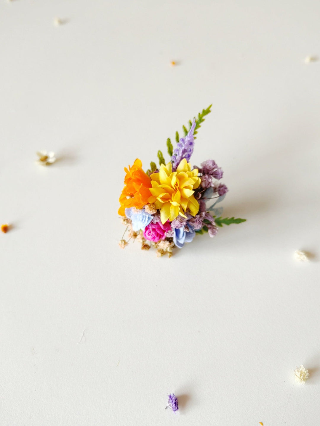 Boho Flower Ring: Colorful Wildflower Jewelry, Adjustable Band – handmade floral hair accessory by magaela