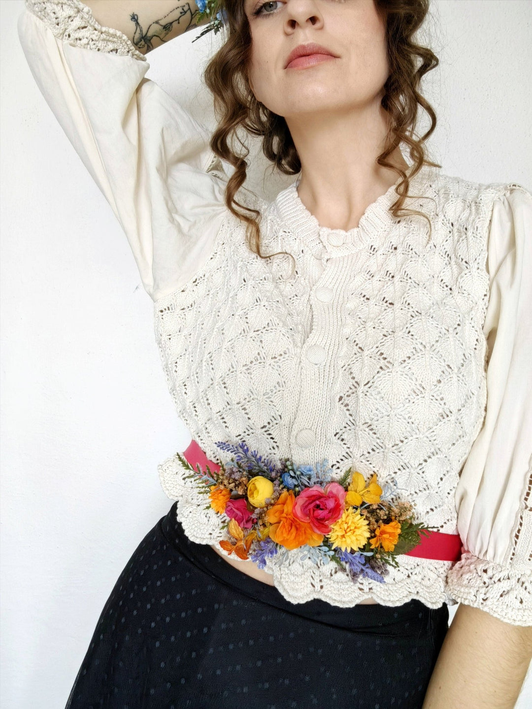 Colorful Floral Belt: Boho Wedding Dress Flower Accessories – handmade floral hair accessory by magaela