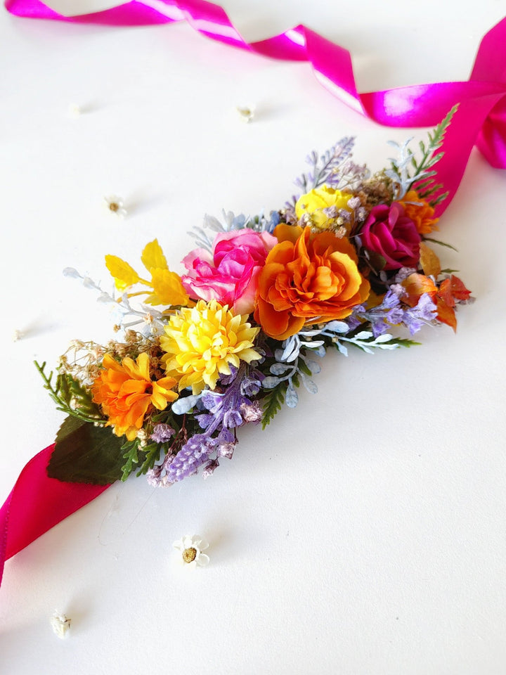 Colorful Floral Belt: Boho Wedding Dress Flower Accessories – handmade floral hair accessory by magaela