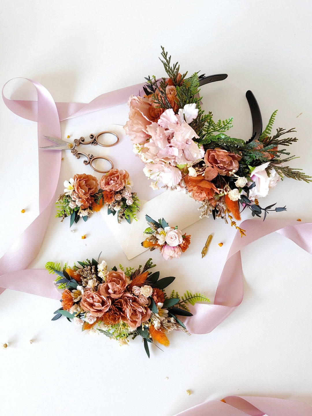 Terracotta Flower Belt: Autumn Wedding Bridal Dress Belt – handmade floral hair accessory by magaela