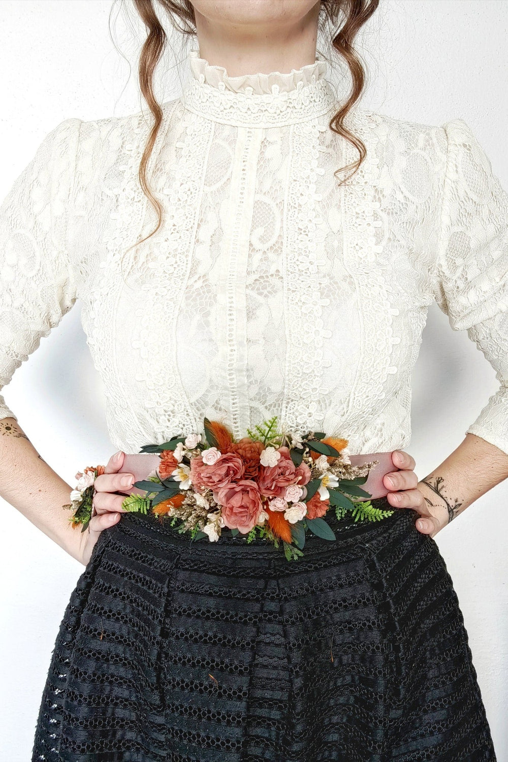 Terracotta Flower Belt: Autumn Wedding Bridal Dress Belt – handmade floral hair accessory by magaela