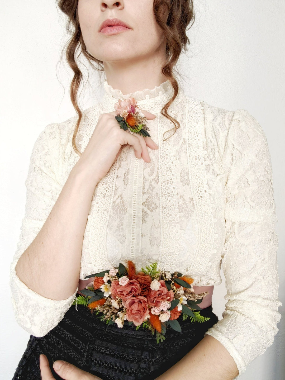 Terracotta Flower Belt: Autumn Wedding Bridal Dress Belt – handmade floral hair accessory by magaela