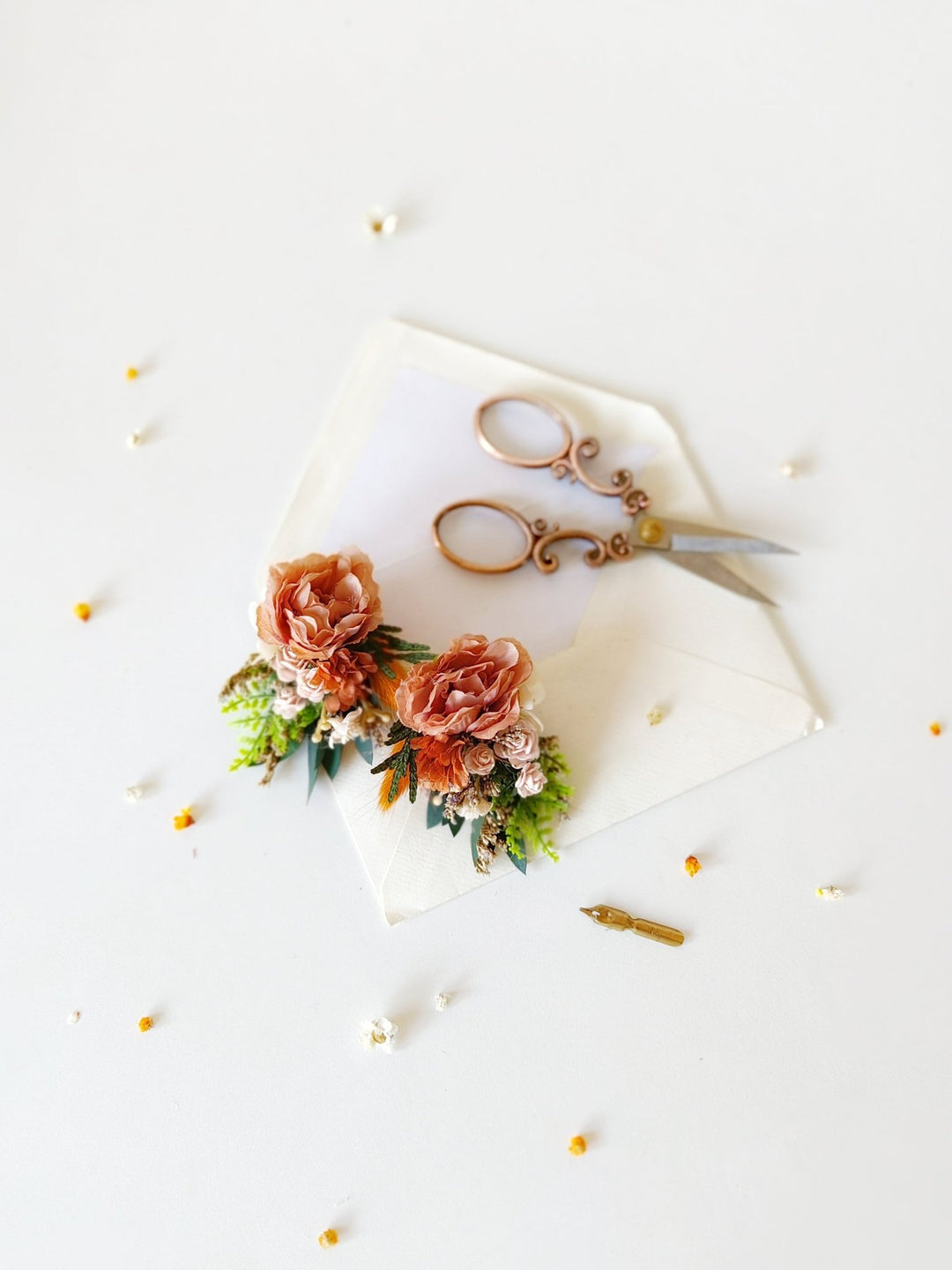 Terracotta Flower Stud Earrings: Autumn Wedding Jewelry – handmade floral hair accessory by magaela
